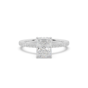 Diamond Band Engagement Rings: Radiant Diamond Hidden Halo & Band Engagement Ring