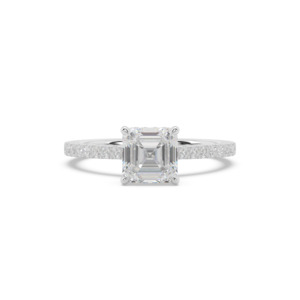 Diamond Band Engagement Rings: Asscher Diamond Hidden Halo & Band Engagement Ring