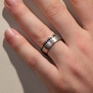 8.30MM Flat Brushed Black Diamonds Wedding Ring
