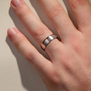 Mens Plain Wedding Bands: 6.00MM Two Tone Off Centred Single Groove Brushed and Polished Wedding Ring