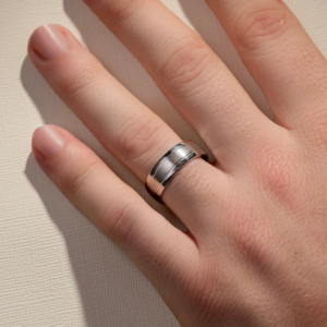 Mens Plain Wedding Bands: 7.00MM Low Half Round w/ Brush Centre & Polish Edges Wedding Ring