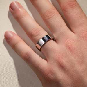 Mens Diamond Wedding Bands: 7.40MM Polished Flat Band w/ Diamond Wall Wedding Ring