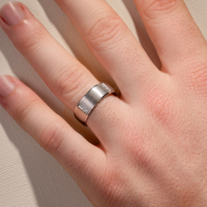 Mens Diamond Wedding Bands: 7.50MM Brushed Low Half Round w/ 3 Rows of Diamonds Wedding Ring