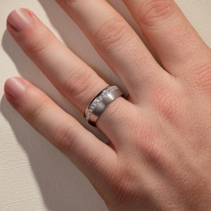 7.60MM Half Rounded Brushed & Polished with Diamonds Wedding Ring