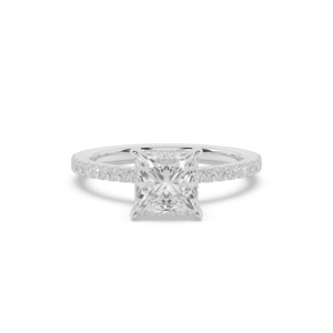 Diamond Band Engagement Rings: Princess with Diamond Band & Hidden Halo Engagement Ring
