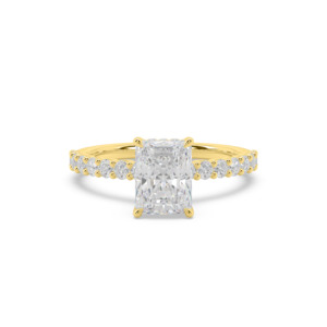 Diamond Band Engagement Rings: Radiant with Round Diamond U-prong Band Engagement Ring