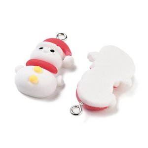 Pendants and Charms: Opaque Resin Christmas Snowman 29mm x 18mm x 8mm