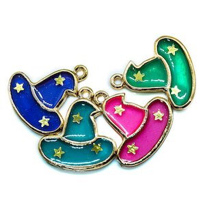 Pendants and Charms: Transparent Enamel Witch Hat Charm 20mm x 18mm