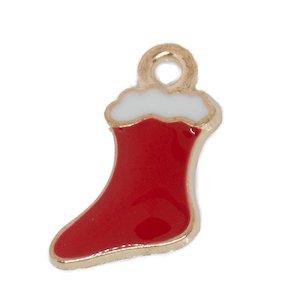 Pendants and Charms: Enamel Christmas Stocking Charm 15mm x 8.7mm x 1.5mm