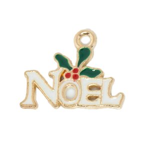 Pendants and Charms: Enamel Noel Christmas Charm 19mm x 15mm x 1.5mm