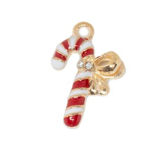 Pendants and Charms: Enamel Candy Cane Christmas Charm 22mm x 14mm x 1.5mm