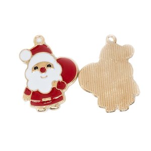 Pendants and Charms: Enamel Santa Christmas Charm 23mm x 16.7mm x 1.5mm
