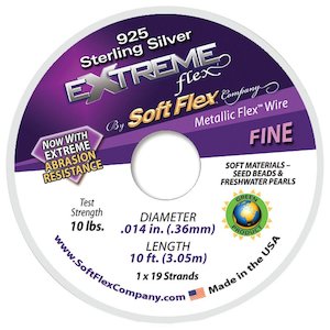 Stringing Material: 925 Sterling Silver Soft Flex Extreme 19 Strand Fine Beading Wire Silver Plated .36mm 3.05m (10ft)