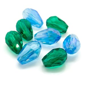 Glass Beads: Crystal Glass Faceted Teardrop Centre Drilled 11mm x 7mm