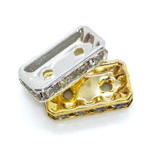 Metal Beads: 2 Hole Rhinestone Spacer Bar 15mm x 8mm x 4mm