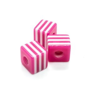 Resin And Clay Beads: Bubblegum Striped Cubes 10mm