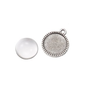 Bails And Pendant Findings: Tibetan Style Round Pendant Setting with Glass Dome 20mm x 16.5mm x 2mm