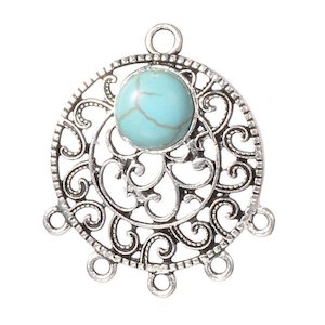 Connectors: Tibetan Style Alloy Chandelier Connector with Synthetic Turquoise 35mm x 30mm x 6mm