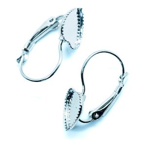 Earring Findings: Leaverback Earring With Heart Cabochon 24mm x 12mm