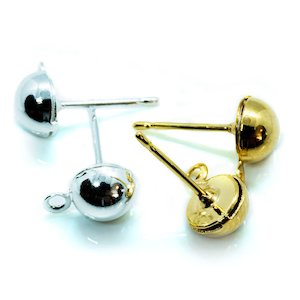 Earring Findings: Half Ball Earring Stud Post With Closed Loop 6mm