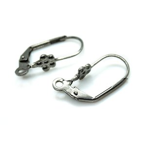 Earring Findings: Stainless Steel Leverback Earwire with Flower 20mm x 10.5mm
