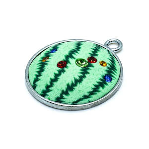 Metal Pendants: Polymer Clay and Pewter Focal Pendant with Czech Rhinestone Accents 28mm