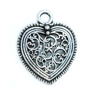 Metal Pendants: Tibetan Style Filigree Heart Pendant 30mm x 24mm x 4.5mm