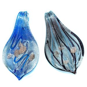 Murano Lampwork Glass Pendant Lines and Dots 60mm x 35mm