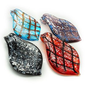 Murano Lampwork Glass Pendant Diagonal Lines 68mm x 34mm