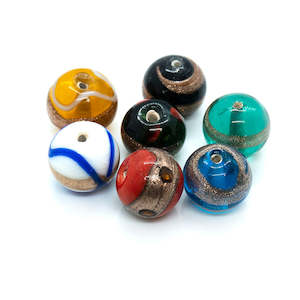 Indian Glass Lampwork: Indian Glass Lampwork Round Bead with Gold Lines 12mm