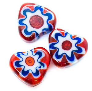 Millefiori Glass Heart Bead 6mm x 6mm x 4mm