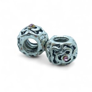 Beads: European Flower Bead with pink rhinestones 10mm x 7mm