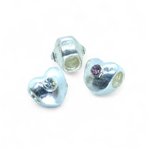 European Heart Bead with Rhinestones 10mm x 10mm