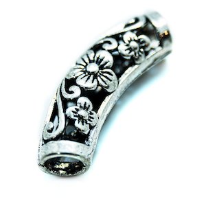 Metal Beads: Curved Tube with Cutout Flower Design 25mm x 9mm