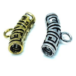 Curved Barrel Bead with Greek Style Cutout Design 25mm x 8mm