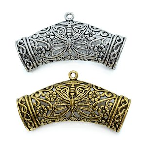 Connectors: Tibetan Style Curved Bead With Loop  45mm x 23mm x 8mm