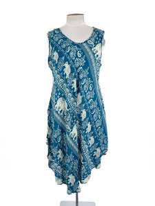 Floral: Unknown Brand - Blue Midi Dress (Size L)