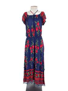 Floral: Unknown Brand - Blue Maxi Dress (Size S)