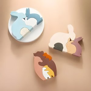 Wooden Puzzles: Silicone Animal Family Puzzle