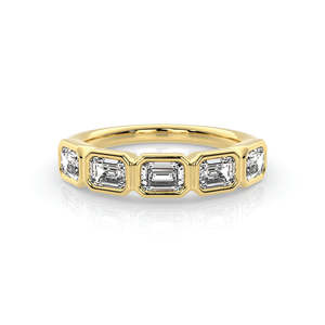 Yellow Gold Bezel Set Emerald Cut Lab Diamond Band