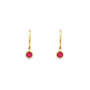9k Yellow Gold Ruby Bezel Huggie Earrings