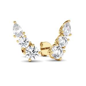 Earrings: Round Brilliant & Pear Cut 3-Stone Stud Earrings