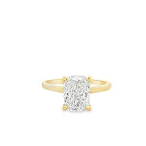 Diamond Jewellery: 14k Yellow Gold 'Soraya' 3ct Elongated Cushion Hidden Halo Solitaire