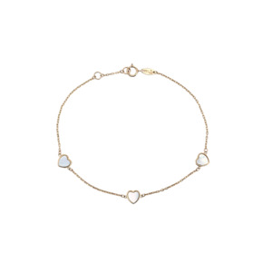 Gemstone Jewellery: 9k Yellow Gold Mother of Pearl Hearts Bracelet