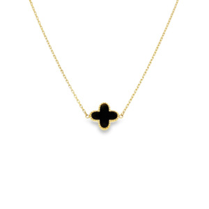 Gemstone Jewellery: 9k Yellow Gold Onyx Beaded Clover Necklace