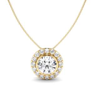 Pendants: Round Brilliant Cut Diamond Bezel Set Halo Necklet