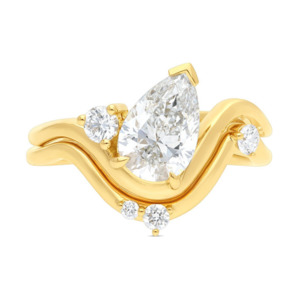 Engagement Rings: 9k Yellow Gold 'Serena' Pear & Round Wave Matching Ring Set