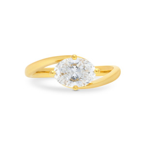 Engagement Rings: 9k Yellow Gold 'Chloe' East West Oval Solitaire