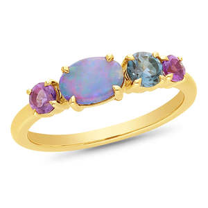 9k Yellow Gold Opal, Amethyst & Topaz Ring