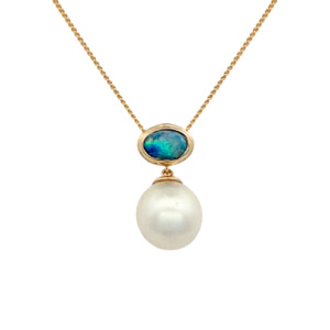 Pearl: 9k Yellow Gold Opal & Pearl Pendant